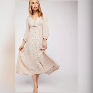 Embroidered V Neck Fable Peach Maxi Midi Dress s